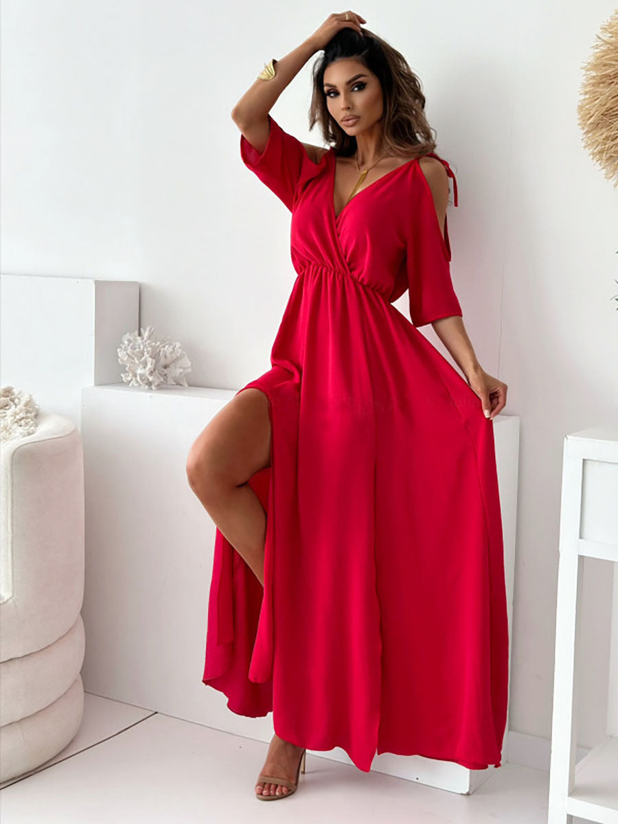 Levoire | Robe à bretelles, jupe sans bretelles, décolleté en V Rot