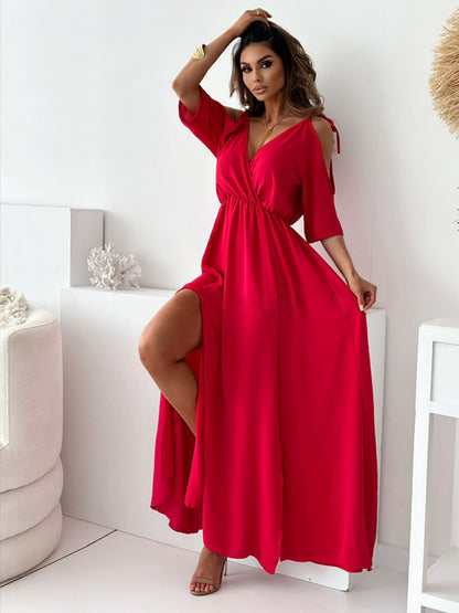 Levoire | Robe à bretelles, jupe sans bretelles, décolleté en V Rot