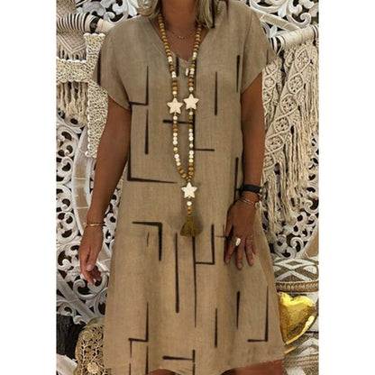 Levoire | Robe à encolure en V à motif tendance Kaki