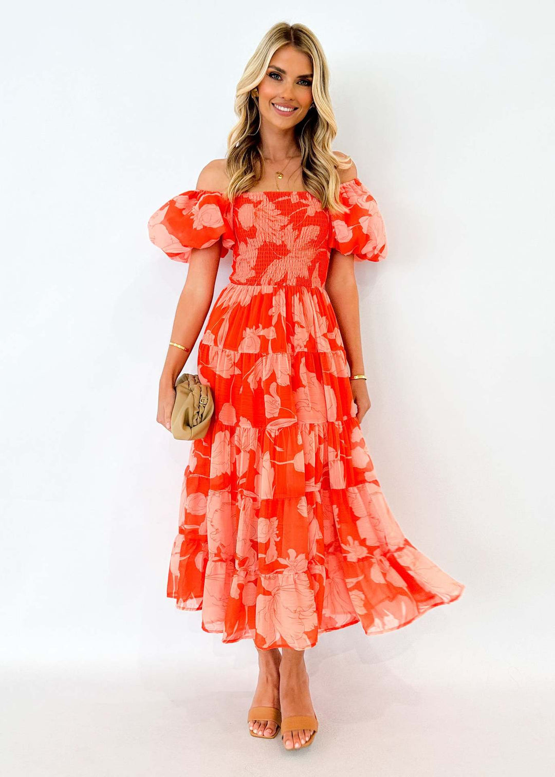 Robe maxi femme avec manches bouffantes et design floral Levoire
