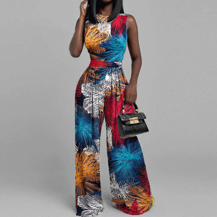 Femmes Combinaison Élégante avec Pantalon Large et Motif Floral Levoire
