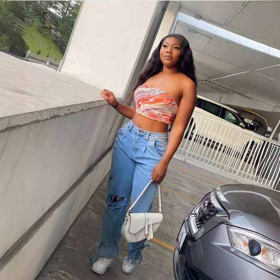 Jeans Mom Distressées pour Femmes Levoire