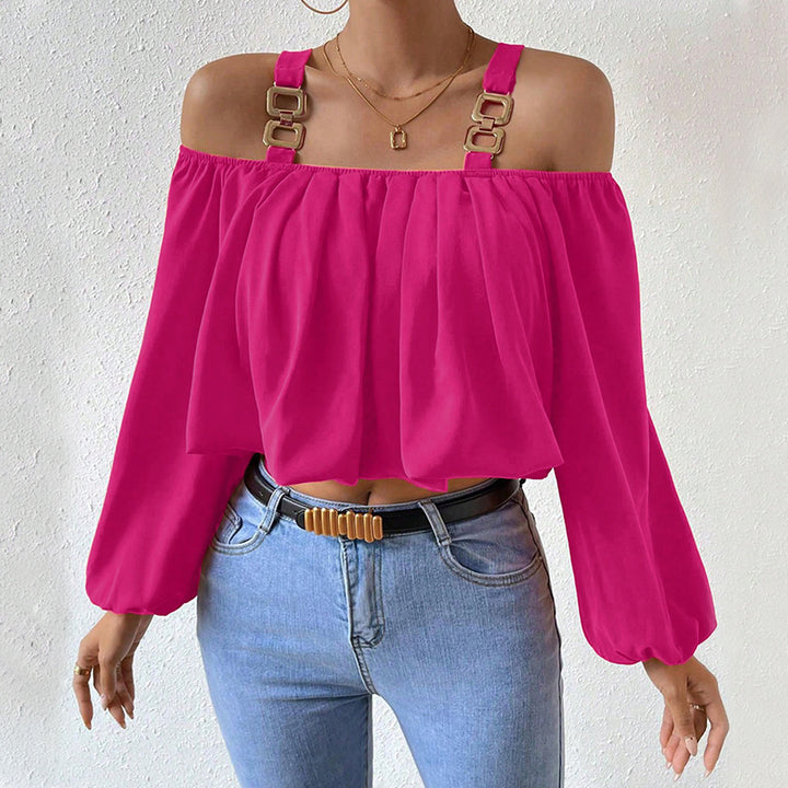 Blouse féminine à épaules dénudées avec bretelles décoratives et élégante fronce Levoire