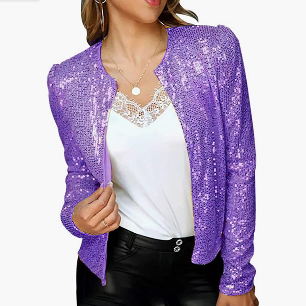 Levoire | Trendik couleur estompée Paillette Veste courte de loisirs Lila