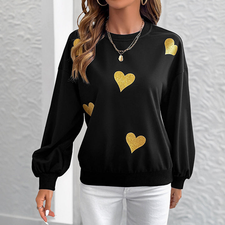 Sweat-shirt féminin à la mode avec impression de cœur doré Levoire