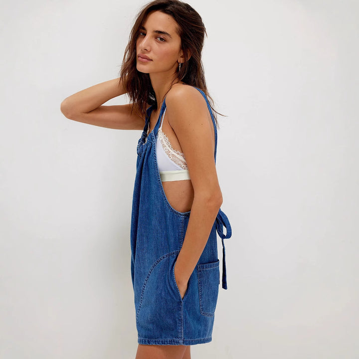 Salopette en denim pour femmes avec encolure froncée et poches latérales Levoire