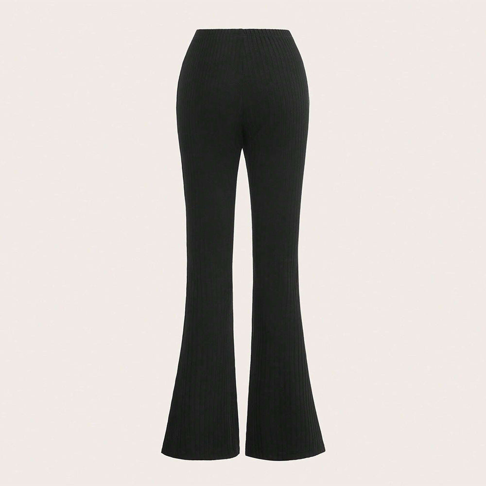 Pantalon à panneaux côtelés pour femmes avec taille haute et cordon de serrage latéral Levoire