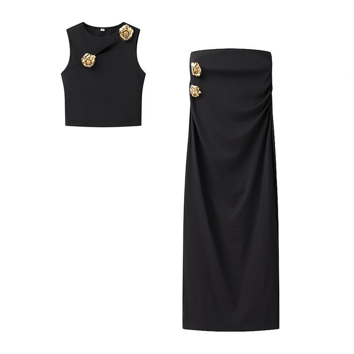 Levoire | Buckle-Set Metalli Boucle Tissé Haut Jupe Noir