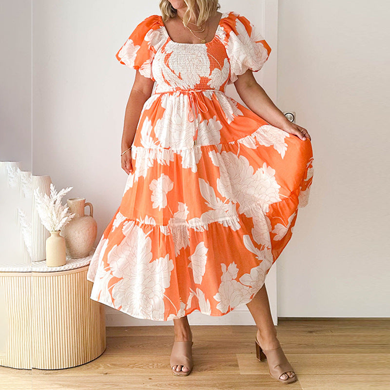 Robe Maxi pour femmes avec de volumineuses manches bouffantes et un design floral Levoire
