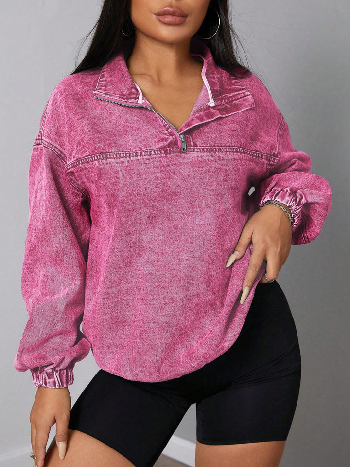 Pull en denim pour femmes, ample, avec col montant et fermeture éclair Levoire