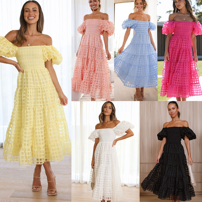 Robe maxi pour femmes avec des manches bouffantes aérées et un corsage froncé Levoire