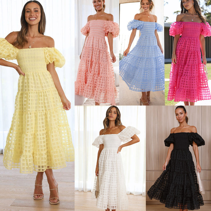 Robe maxi pour femmes avec des manches bouffantes aérées et un corsage froncé Levoire
