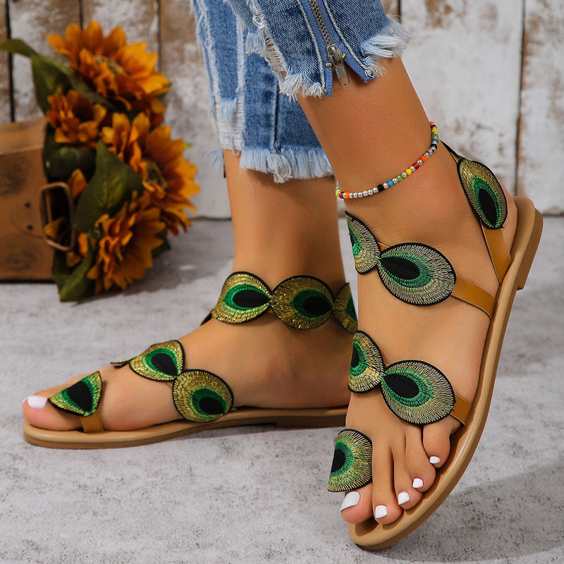 Levoire | Sandales Ouvertes Avec Détails Verts Pour Femmes