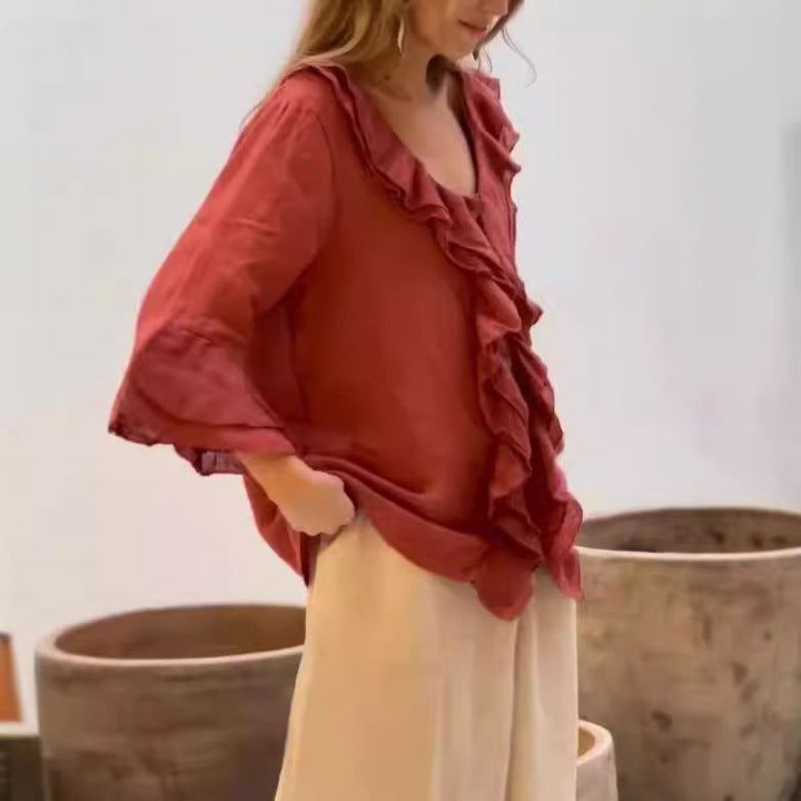 Levoire | Chemise À Volants Élégante Rouge (Quasi épuisé)