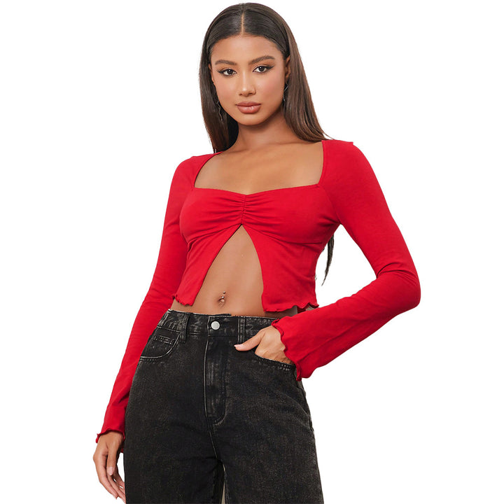 Chemise courte pour femmes avec des éléments de gathering charmants et des manches longues Levoire