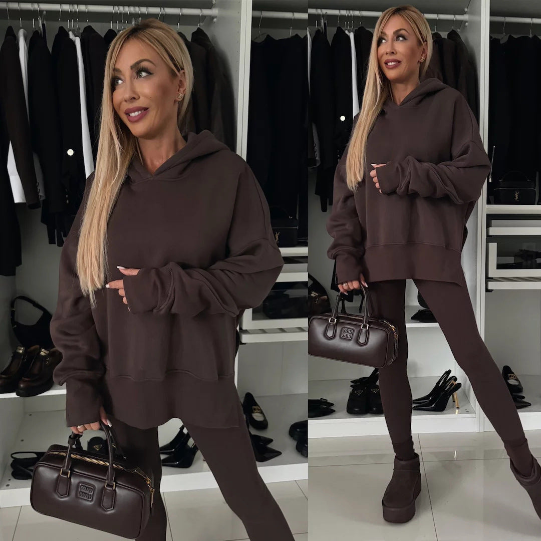 Levoire | Trendikampi uni couleur imprimé hoodie ensemble