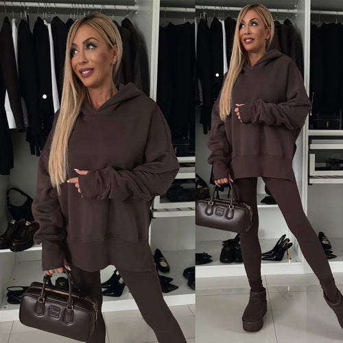 Levoire | Trendikampi uni couleur imprimé hoodie ensemble