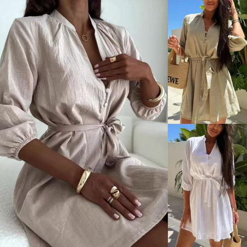 Robe chemise pour femme avec ceinture ajustable et manches bouffantes ludiques Levoire