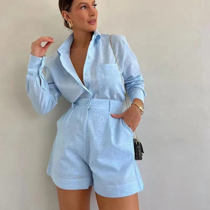 Levoire | Ensemble décontracté en deux parties haut et shorts Bleu ciel