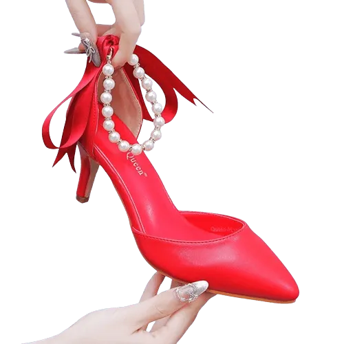 Levoire | Chaussures élégantes avec des perles et une boucle Rot