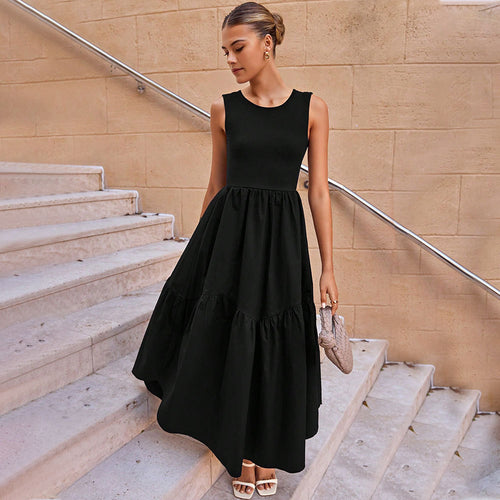Robe Maxi Rétro Femme avec jupe à volants chic et design sans manches Levoire