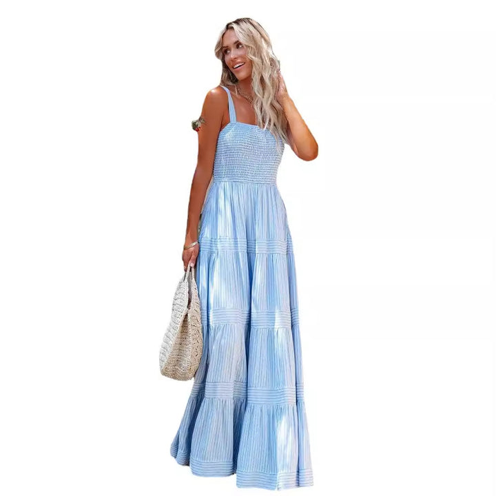 Robe maxi longue pour femme, légèrement évasée, avec fronces et bretelles spaghetti Levoire