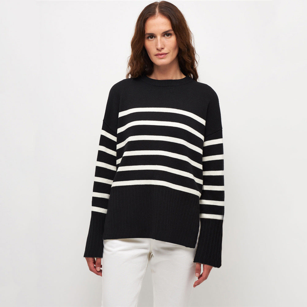 Levoire | Décontracté, Pull Rayé À La Mode Noir
