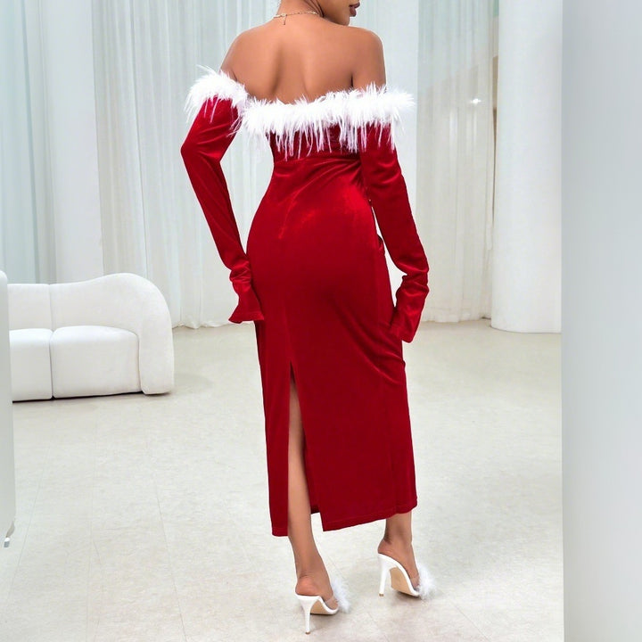 Robe midi à manches longues pour femmes avec décolleté en U chic et élégants volants Levoire