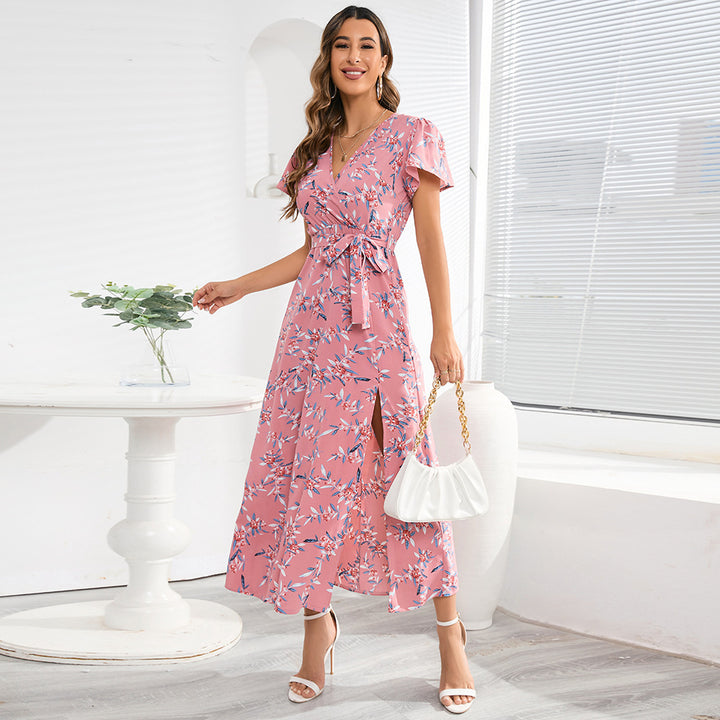 Robe maxi femme avec motif floral et ceinture à la taille Levoire