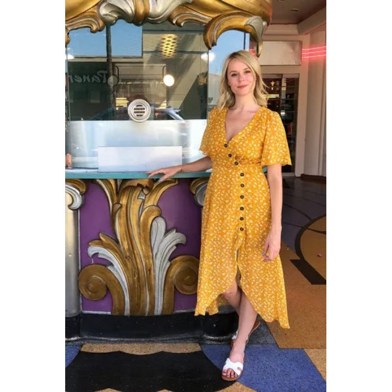 Robe maxi femme avec motif floral et fermeture à boutons décontractée Levoire