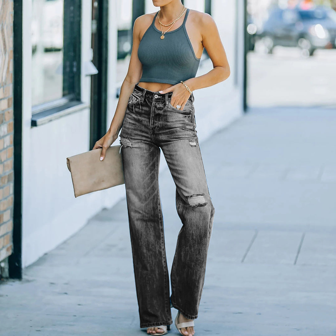 Jeans femmes à coupe large avec détails déchirés Levoire