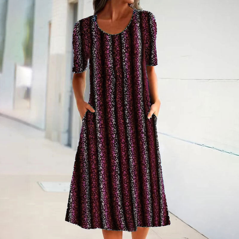 Levoire | Rennon leopard rayé pusero col rond à manches courtes robe Bordeaux