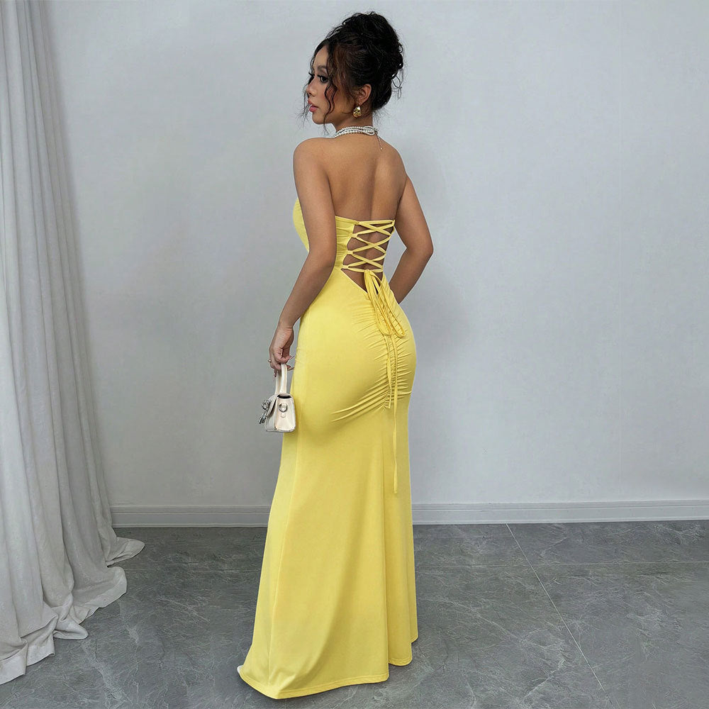 Robe maxi enveloppante ajustée pour femmes avec design décolleté et fente sexy au dos Levoire