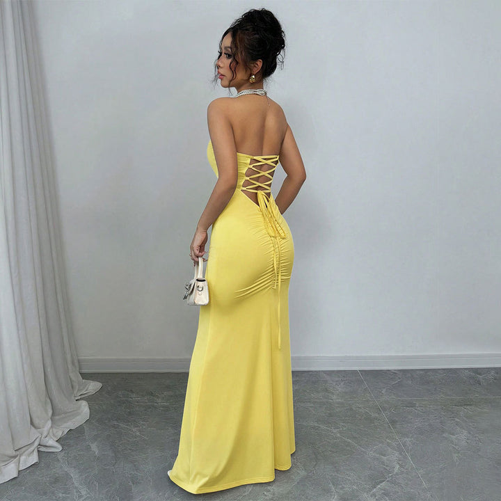 Robe maxi enveloppante ajustée pour femmes avec design décolleté et fente sexy au dos Levoire