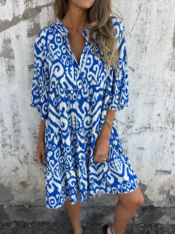Levoire | Chic Printemps Été Imprimé Volant V-Décolleté Robe