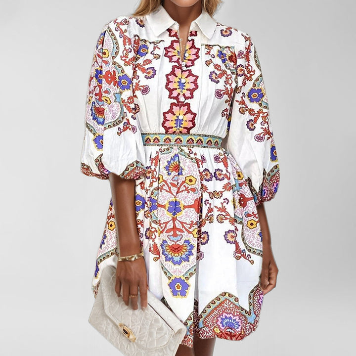 Robe blouse traditionnelle pour femme avec motifs floraux et manches froncées Levoire