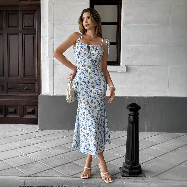 Robe maxi fluide pour femmes avec motif floral et bretelles ajustables Levoire