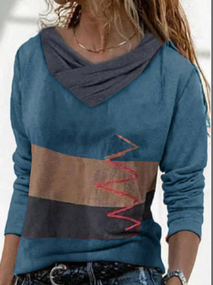 Levoire | Modern printed V-neck long-sleeve shirt Bleu