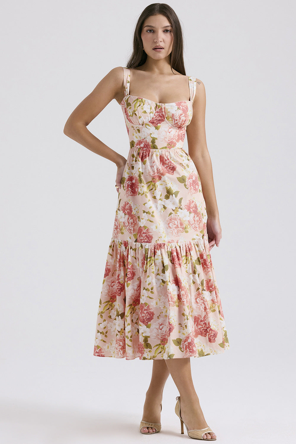 Robe Maxi Femme avec Design Floral et Poches Latérales Levoire