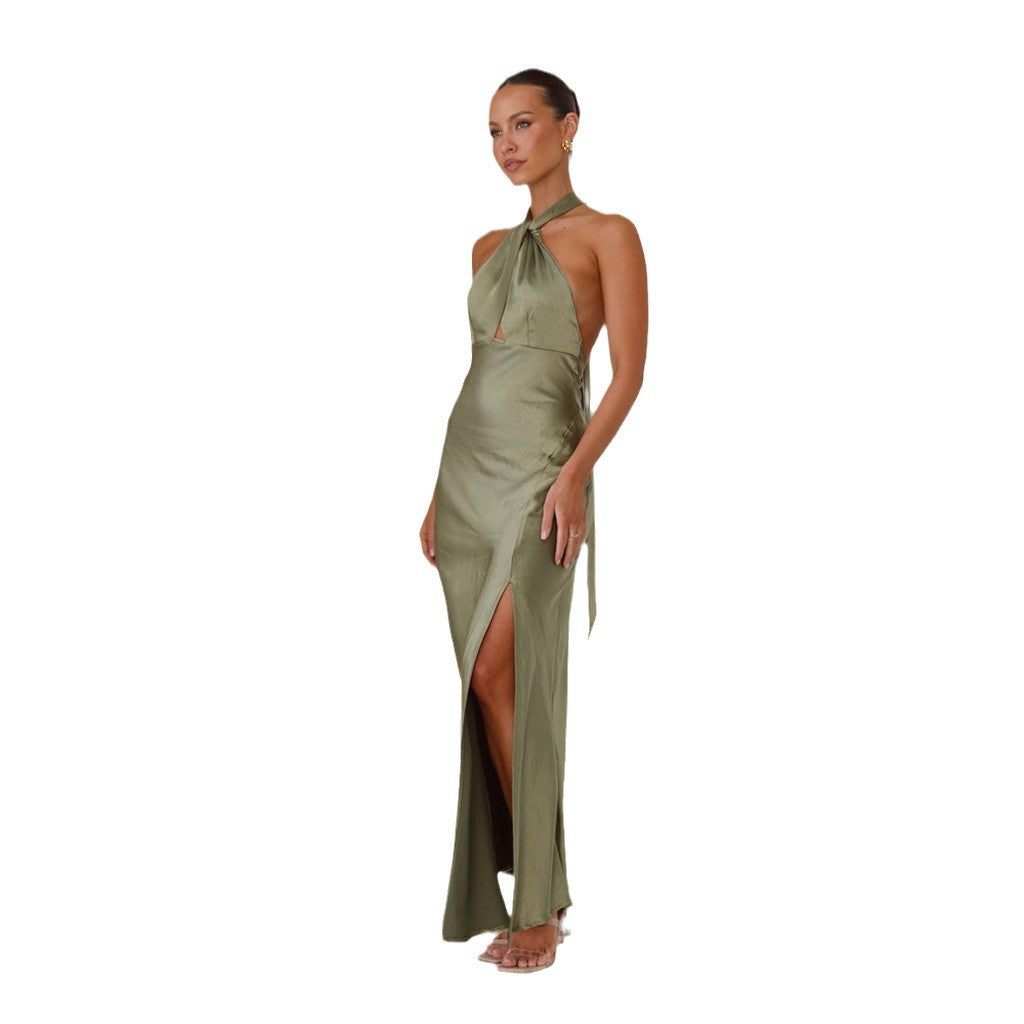 Robe maxi à col halter pour femme avec fente latérale et tissu scintillant Levoire