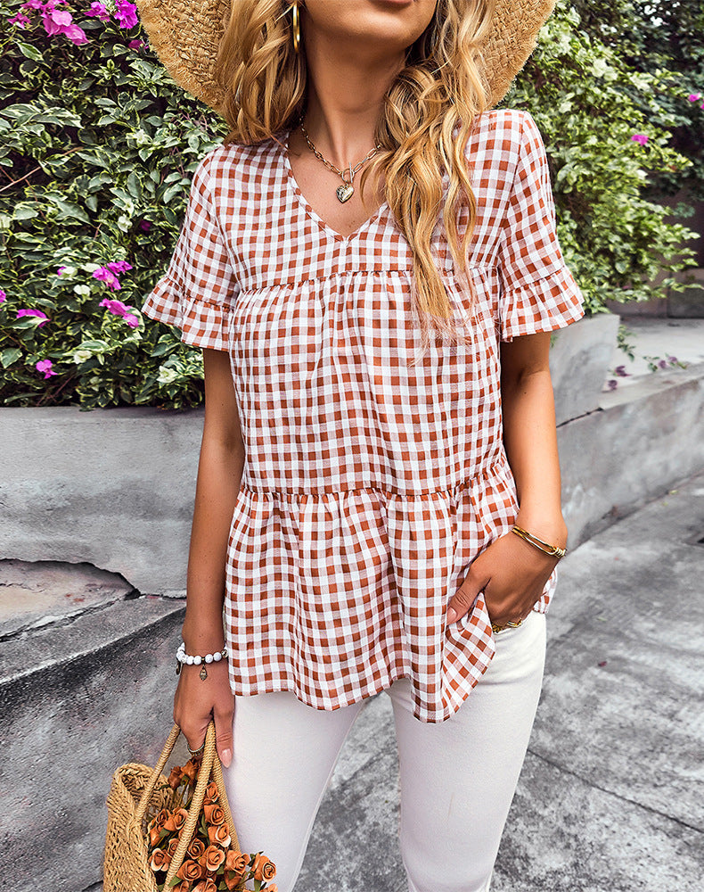 Blouse pour femmes avec décolleté en V et manches volantes Levoire