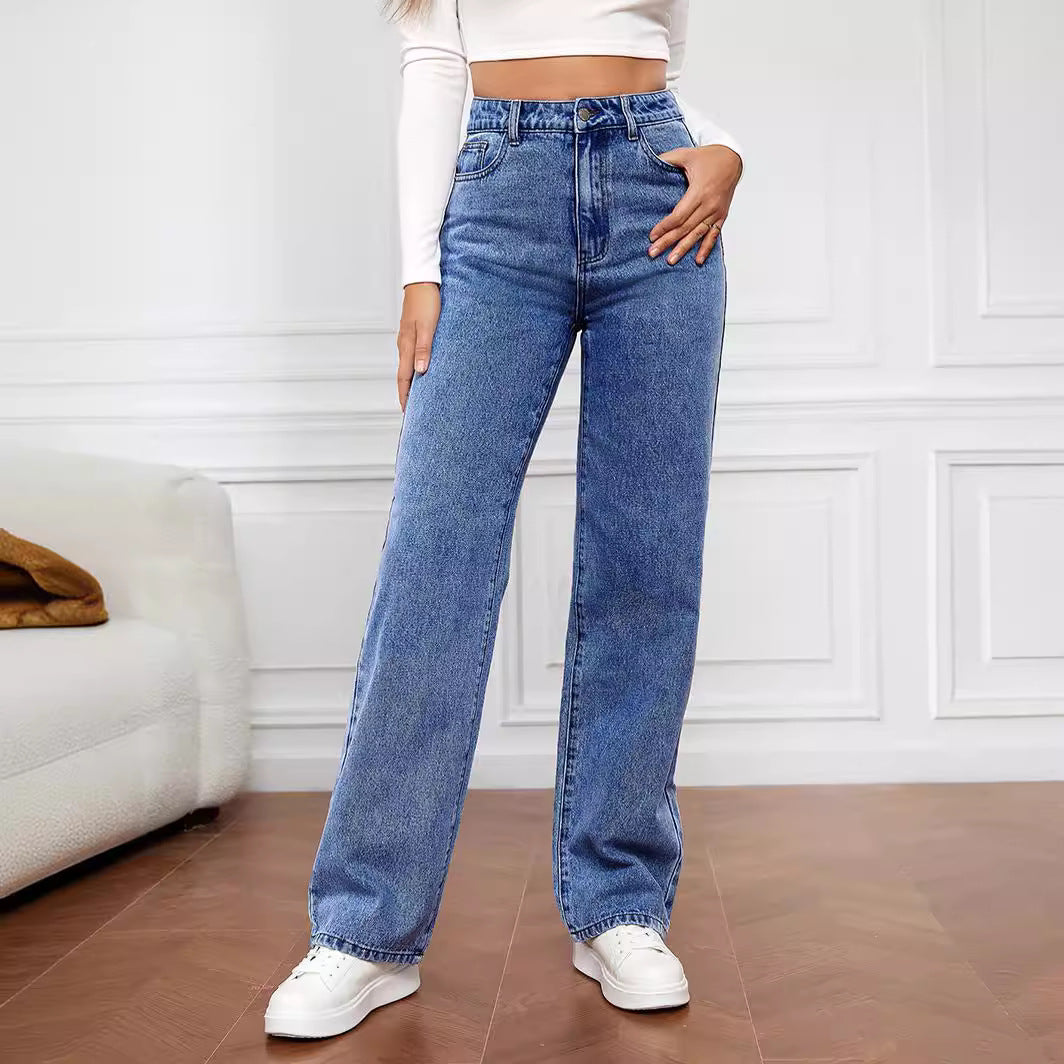 Jeans femme taille haute à coupe large avec look décontracté et poches classiques Levoire