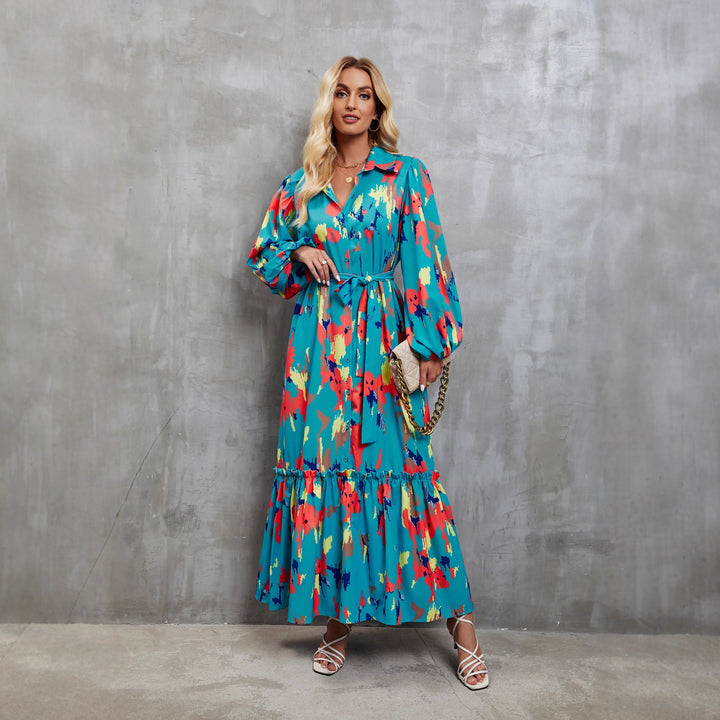 Robe Maxi Femme avec Manches Longues Tendance et Imprimé Floral Levoire