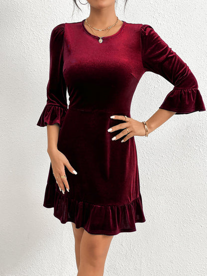 Levoire | Belle Robe Midi en Velours Bordeaux
