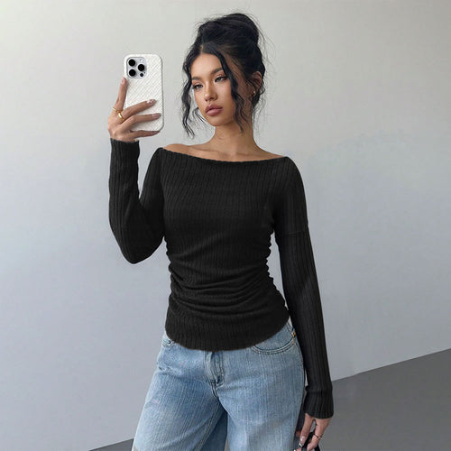 Chemise à manches longues pour femmes avec décolleté épaule dénudée et élégant effet froncé Levoire