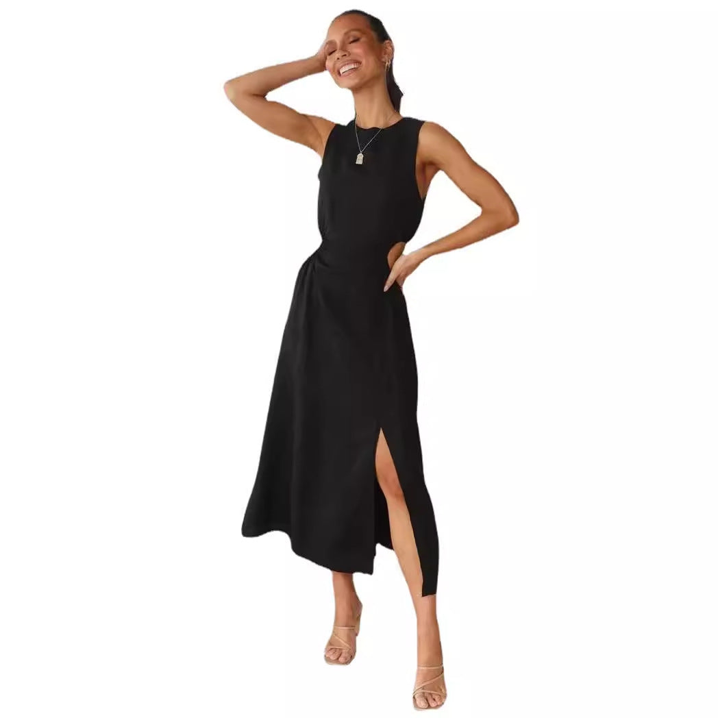 Robe midi élégante pour femmes avec fente latérale haute et élément de ruché de bon goût Levoire