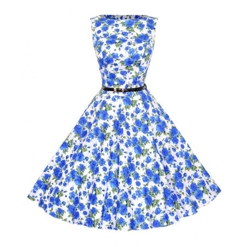 Robe Swing pour Femmes avec Motif Floral et Ceinture Levoire