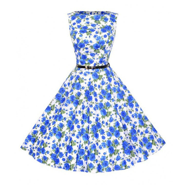 Robe Swing pour Femmes avec Motif Floral et Ceinture Levoire