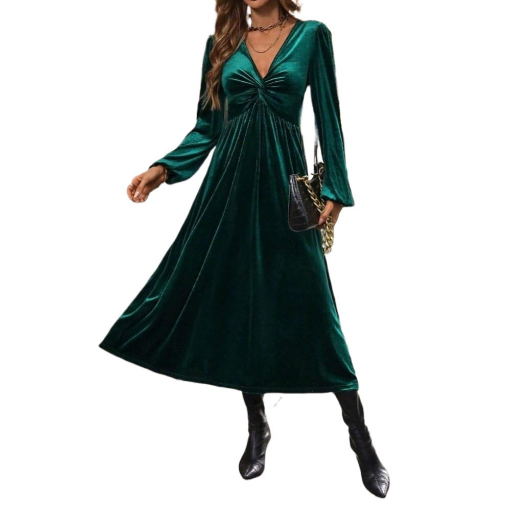 Robe midi en velours pour femme avec design élégant à enrouler et décolleté profond en V Levoire