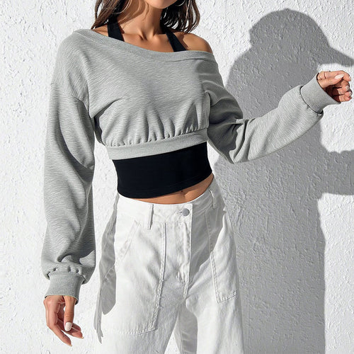 Sweat-shirt court pour femme avec épaule dégagée et taille élastique Levoire